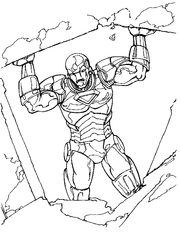coloriage iron man supporte un mur